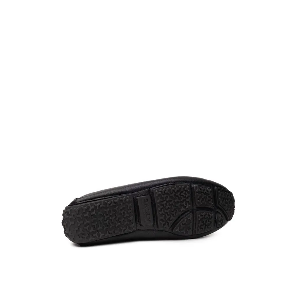 Bally Black Leather Moccassin Bamboo Loafers