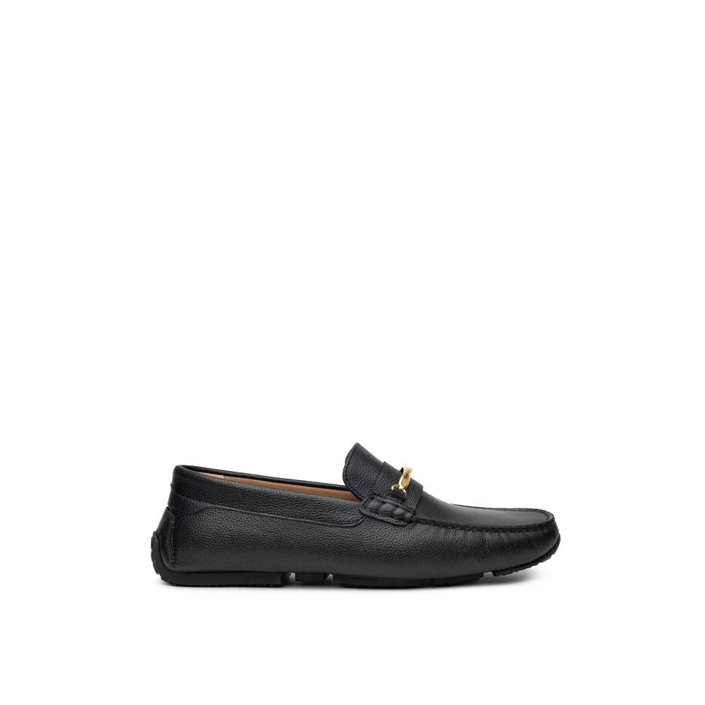 Bally Black Leather Moccassin Plaid Loafers
