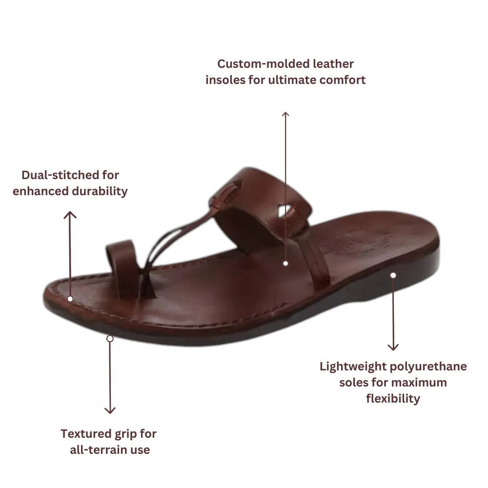 David - Leather Open Toe Sandal | Brown Ruched Sandals