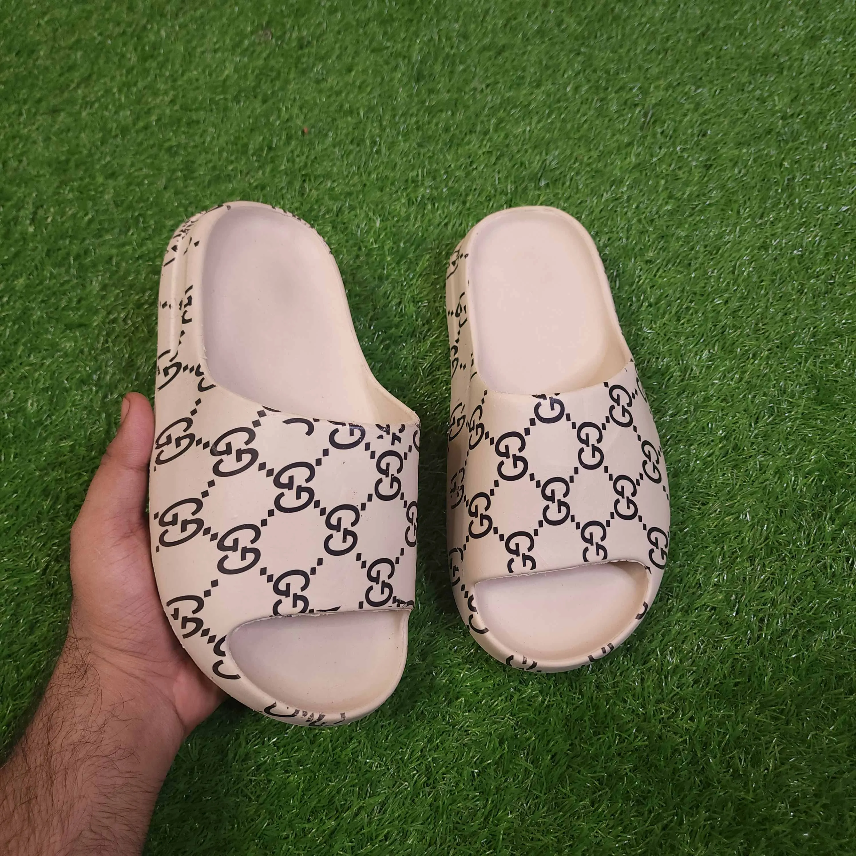 Beige Comfy Slippers Off Court Slide