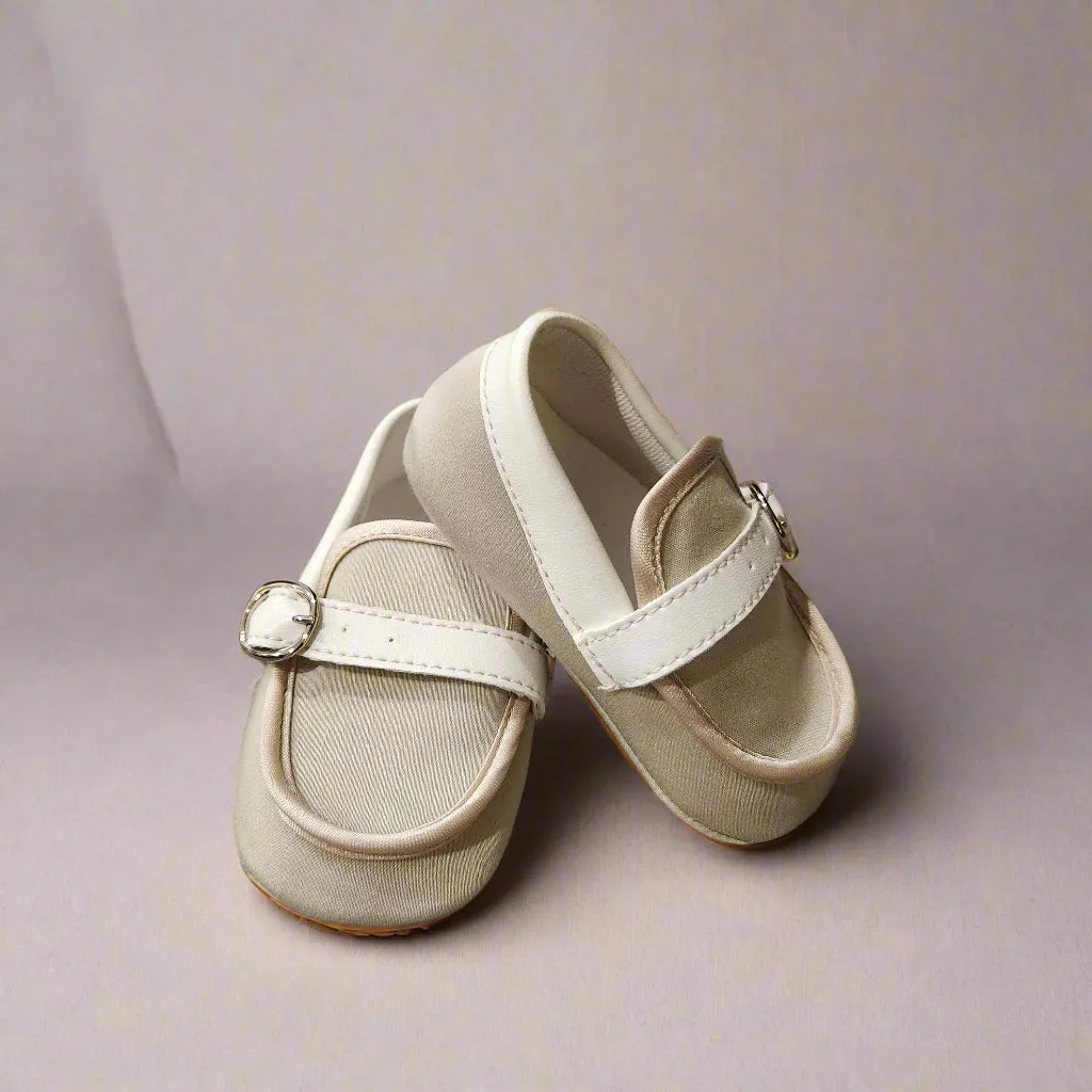 Loafers With Gold Buckle Beige Infant Boy Loafer