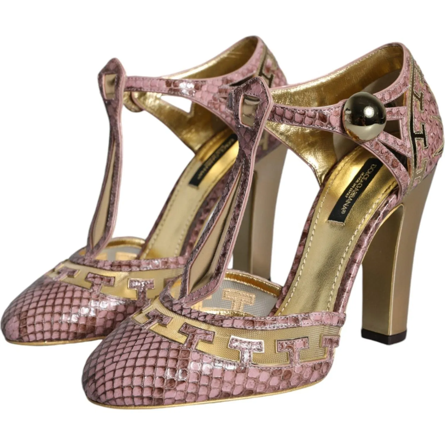 Canvas Sandals Dolce & Gabbana Pink Gold Leather Pumps T-strap Sandals Shoes