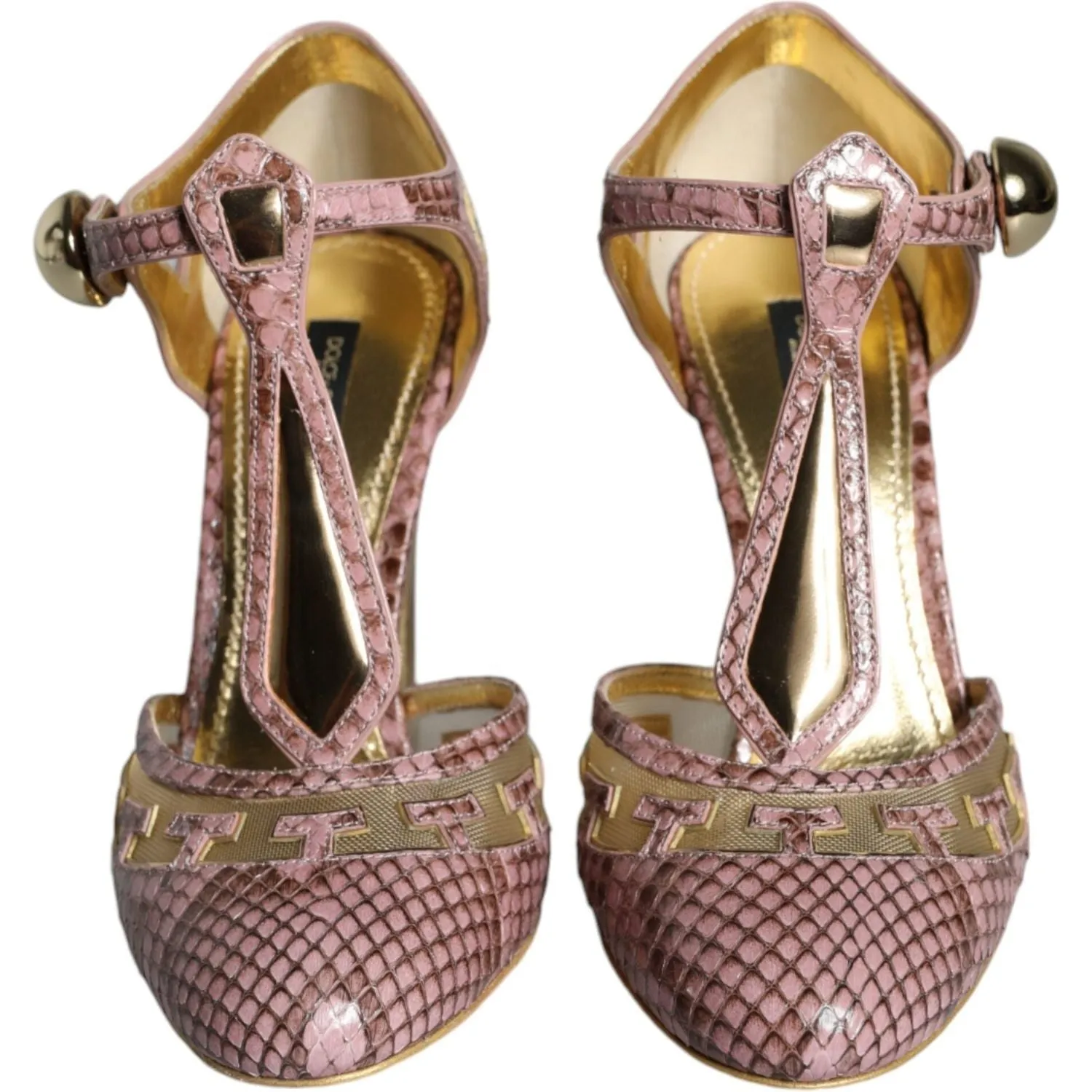 Dolce & Gabbana Pink Gold Leather Pumps T-strap Sandals Shoes Most Comfortable Cushioned Sandals