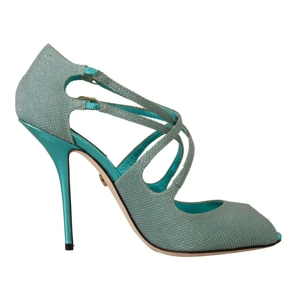 Dolce & Gabbana Blue Glittered Strappy Heels Sandals Shoes Tory Sandals