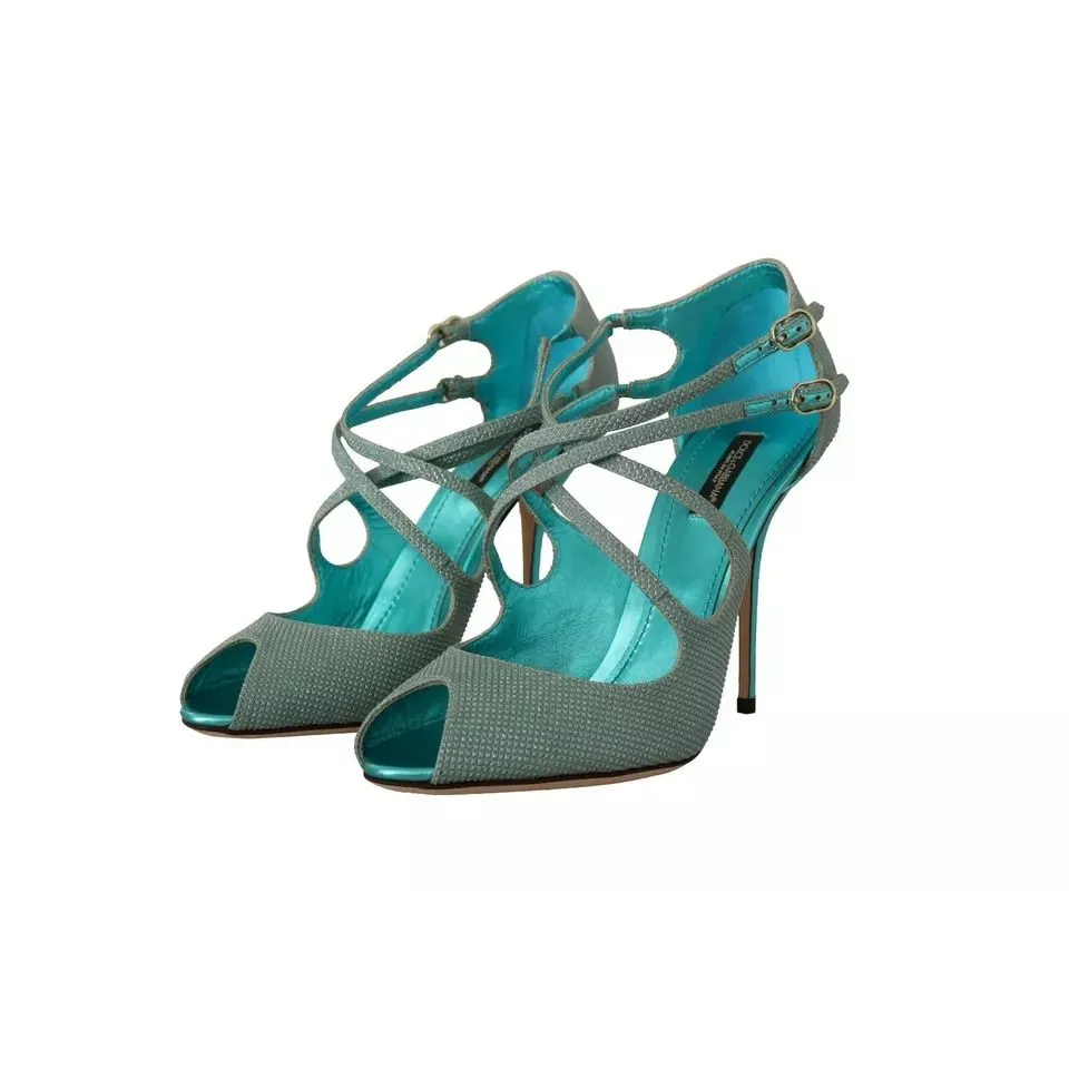 San Antonio Shoes Sandals Dolce & Gabbana Blue Glittered Strappy Heels Sandals Shoes