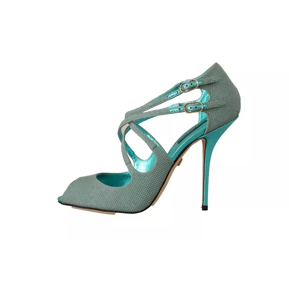 Dolce & Gabbana Blue Glittered Strappy Heels Sandals Shoes High Heel Sandals