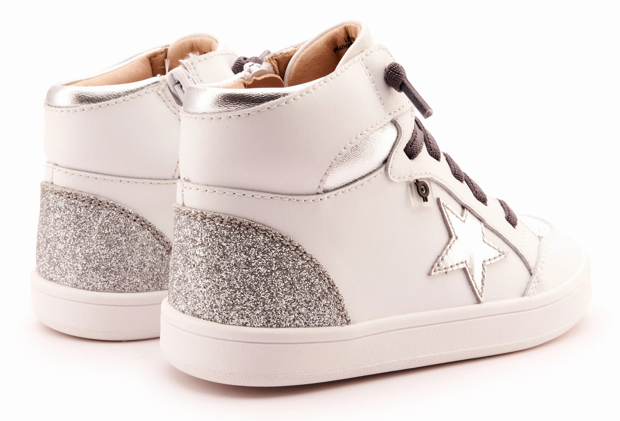Old Soles Girl's 1003 Starling Casual Shoes - Snow / Silver / Glam Argent / White Sole Pro Leather High Top Casual Shoes