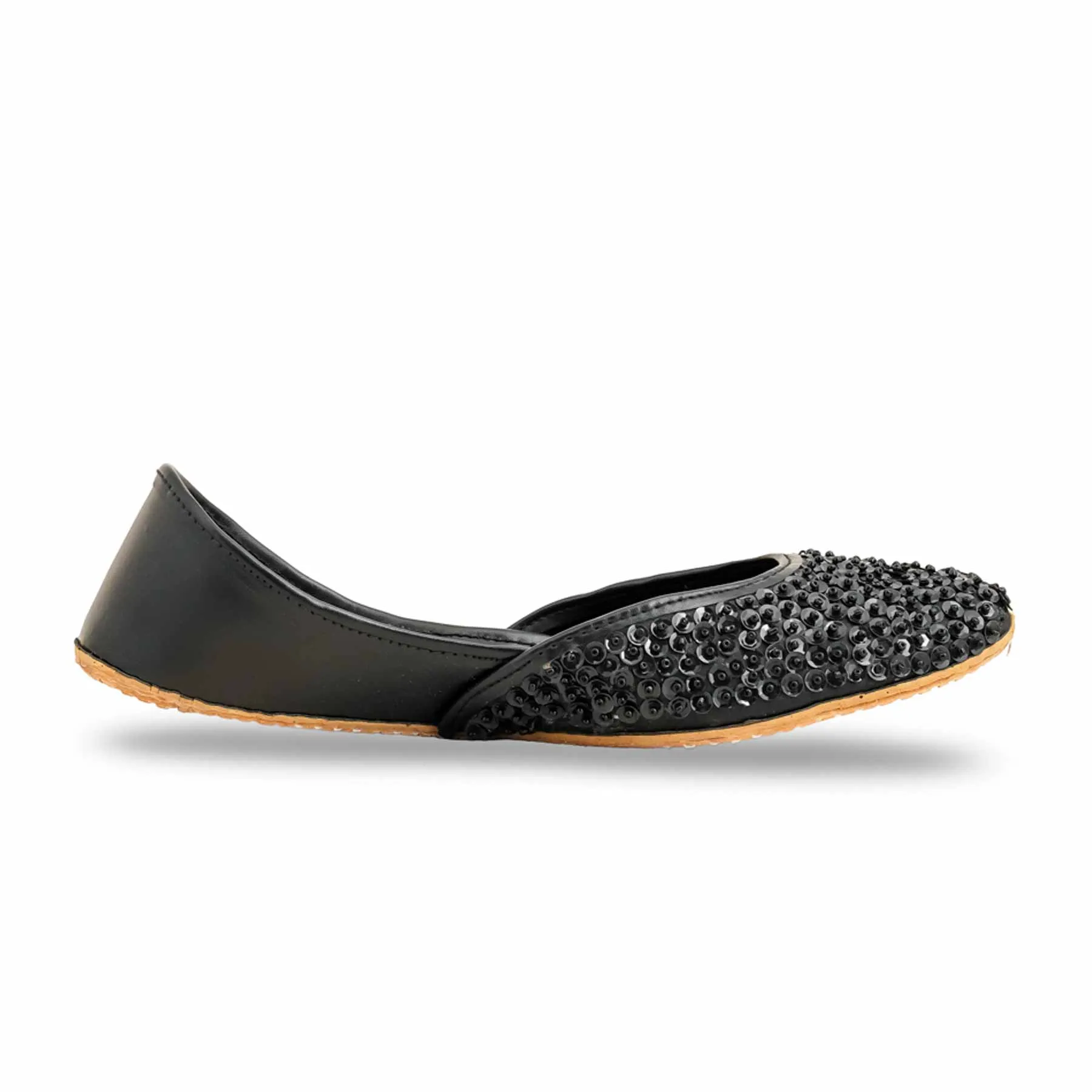 Black Fancy Khusa For Women EC8528 Ankle Strap Flat Shoes