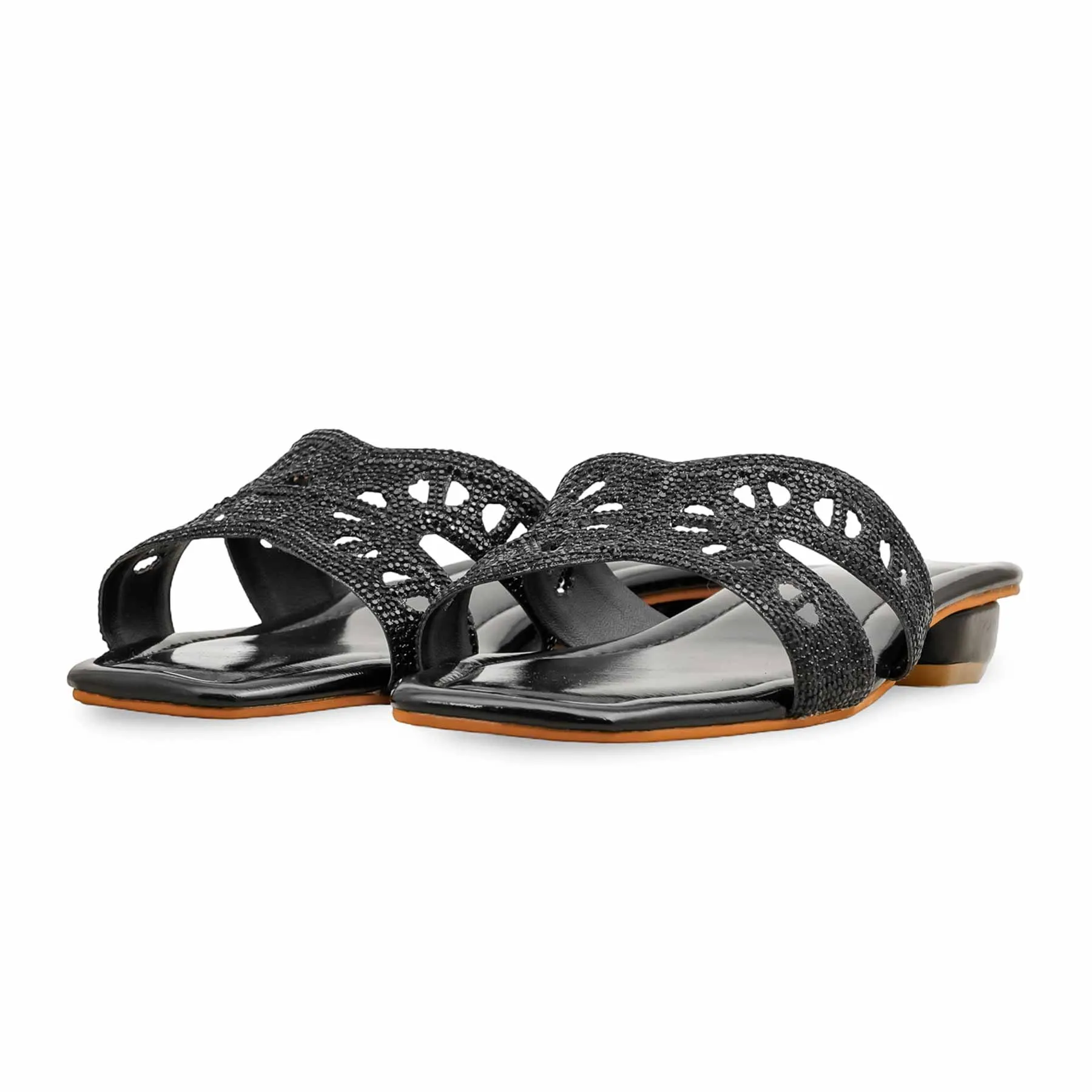 Black Fancy Slipper For Women FN8008 Topdrawer Slippers