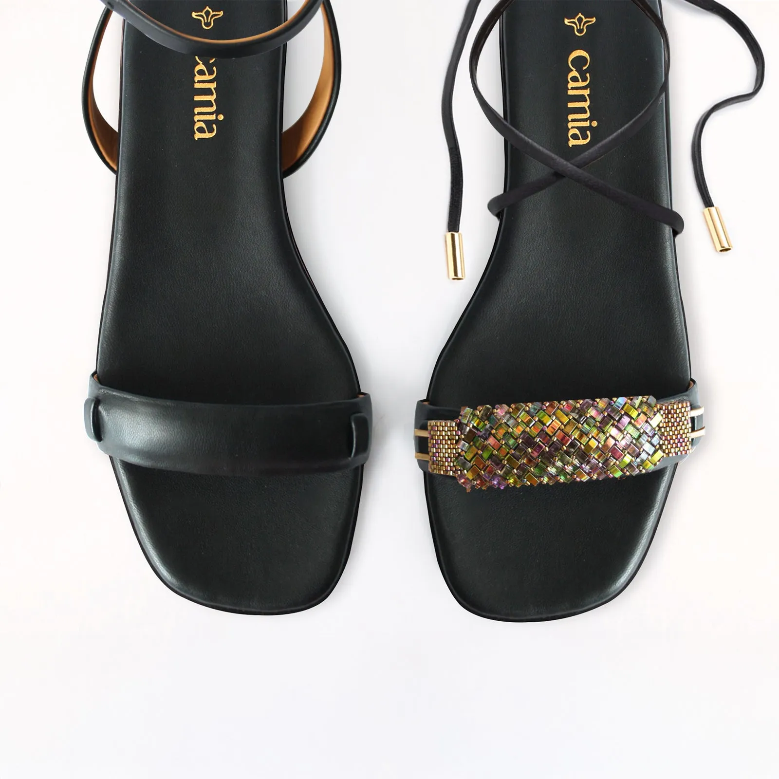 Black Swap Sandal Aqua Black Gladiator Shoes Flat Rockstuds