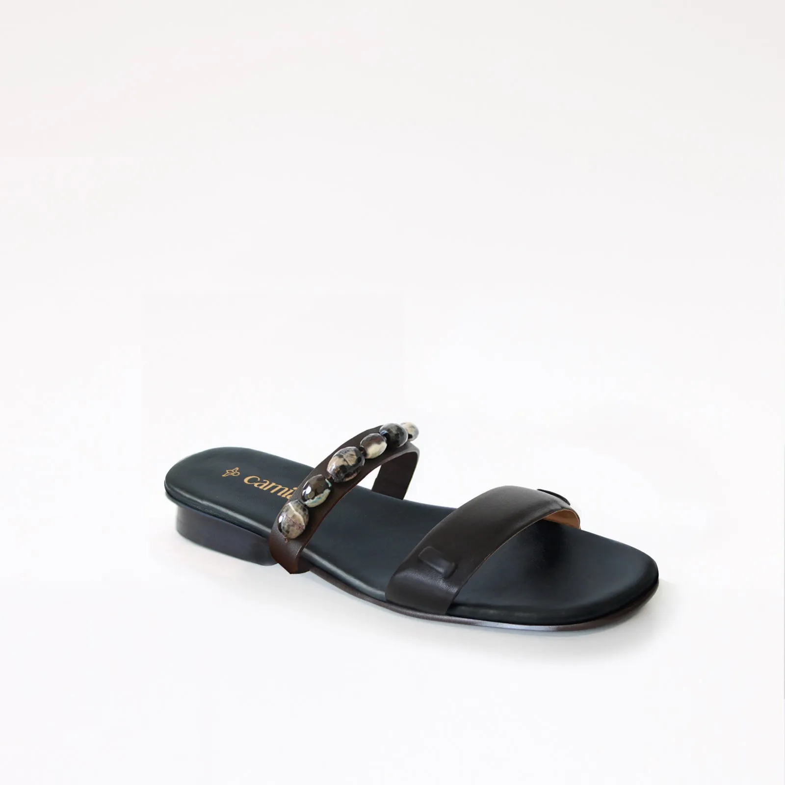 Black Swap Sandal with Agatas Leopard Skin Flat Shoes