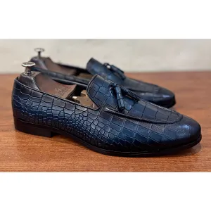 Acne Loafers Blue Croco Loafers With Tassels