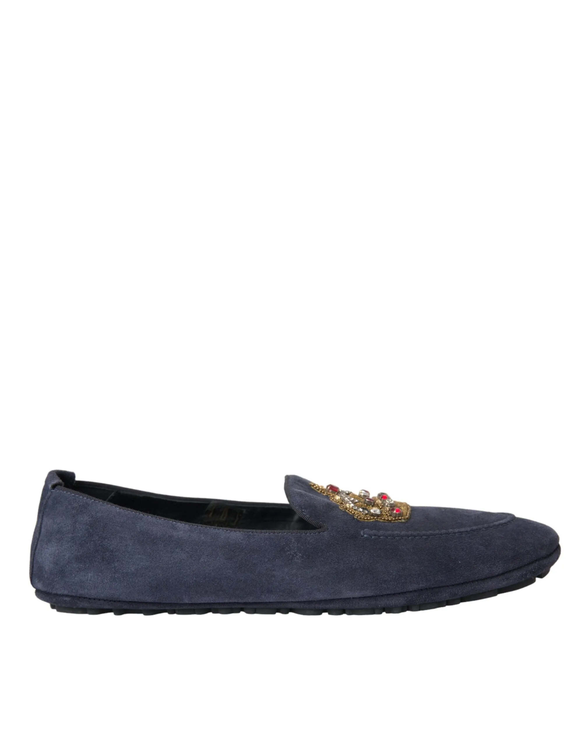 Light On The Loafers Blue Leather Suede Crystal Crown Loafers Shoes