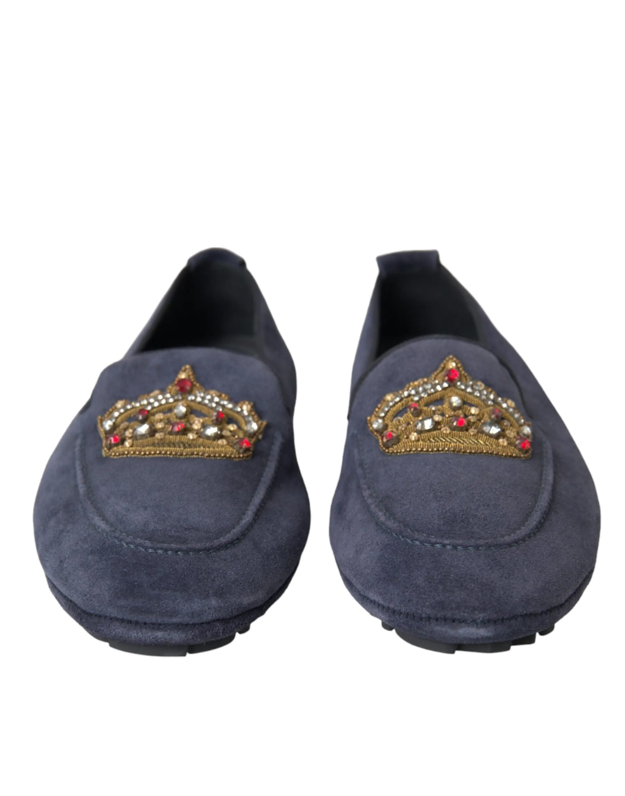 Loafers Bread Cranberry Blue Leather Suede Crystal Crown Loafers Shoes