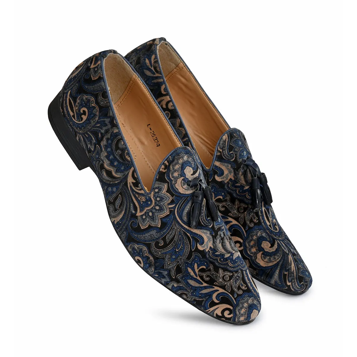 All Saints Loafers Blue Paisley Tassel Loafers