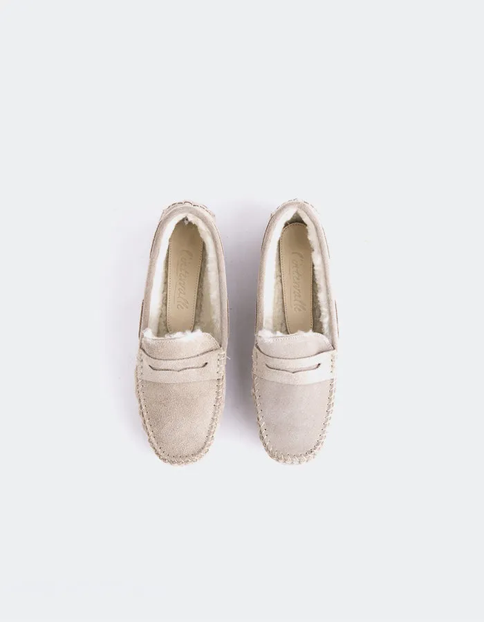 Flat Round Shoes Bobble Taupe Suede