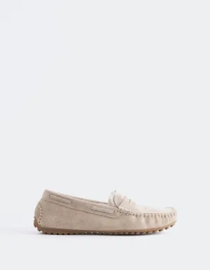 Flat Tennis Shoes Bobble Taupe Suede