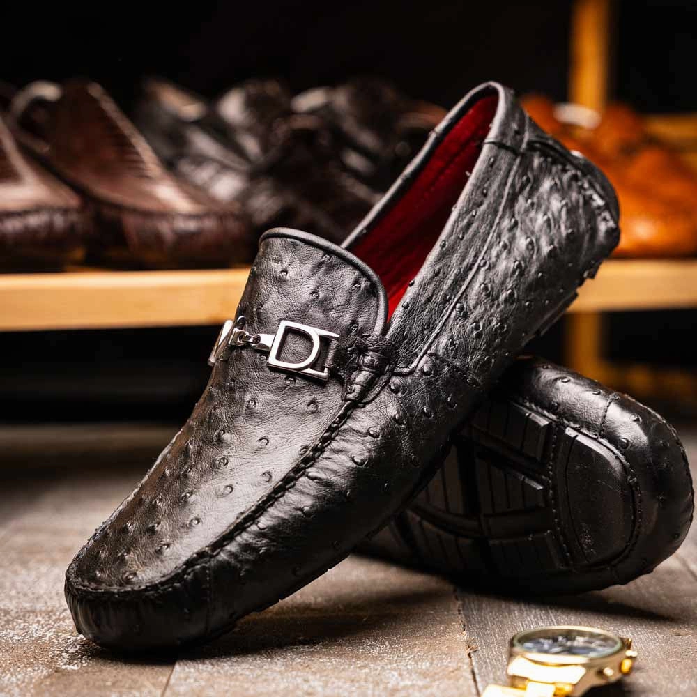 Bolonia Mens Genuine Ostrich Horse-Bit Driver Loafers | Marco Di Milano Loafers With Dress Pants