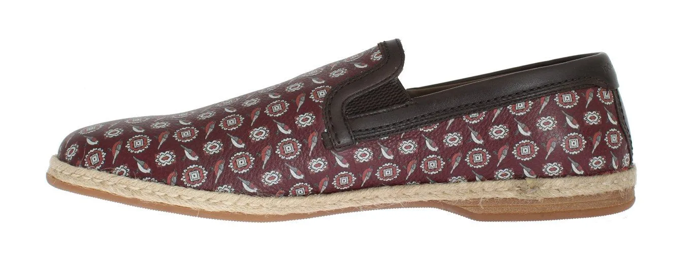 Bordeaux Leather Bird Pattern Loafers Penny Loafers With Suit