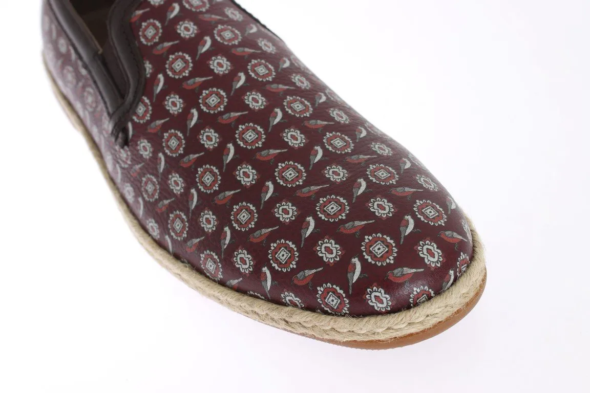 Bordeaux Leather Bird Pattern Loafers Light Loafers