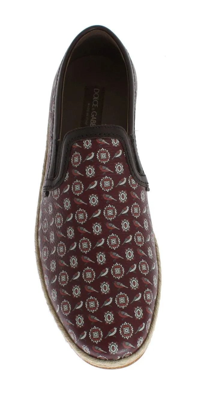 Bordeaux Leather Bird Pattern Loafers Cheetah Print Loafers