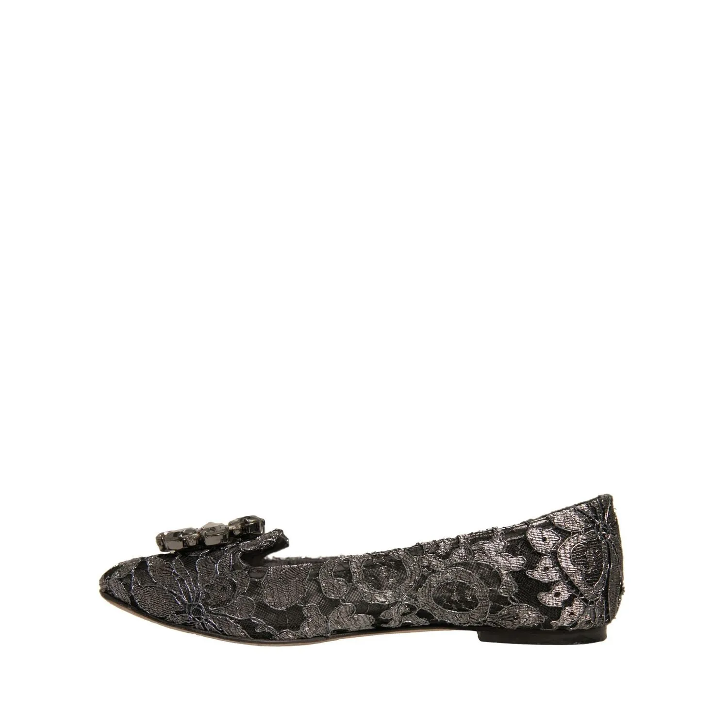 Dolce & Gabbana Silver Crystal Loafer Lace Ballet Flats Shoes Loafers Size 14