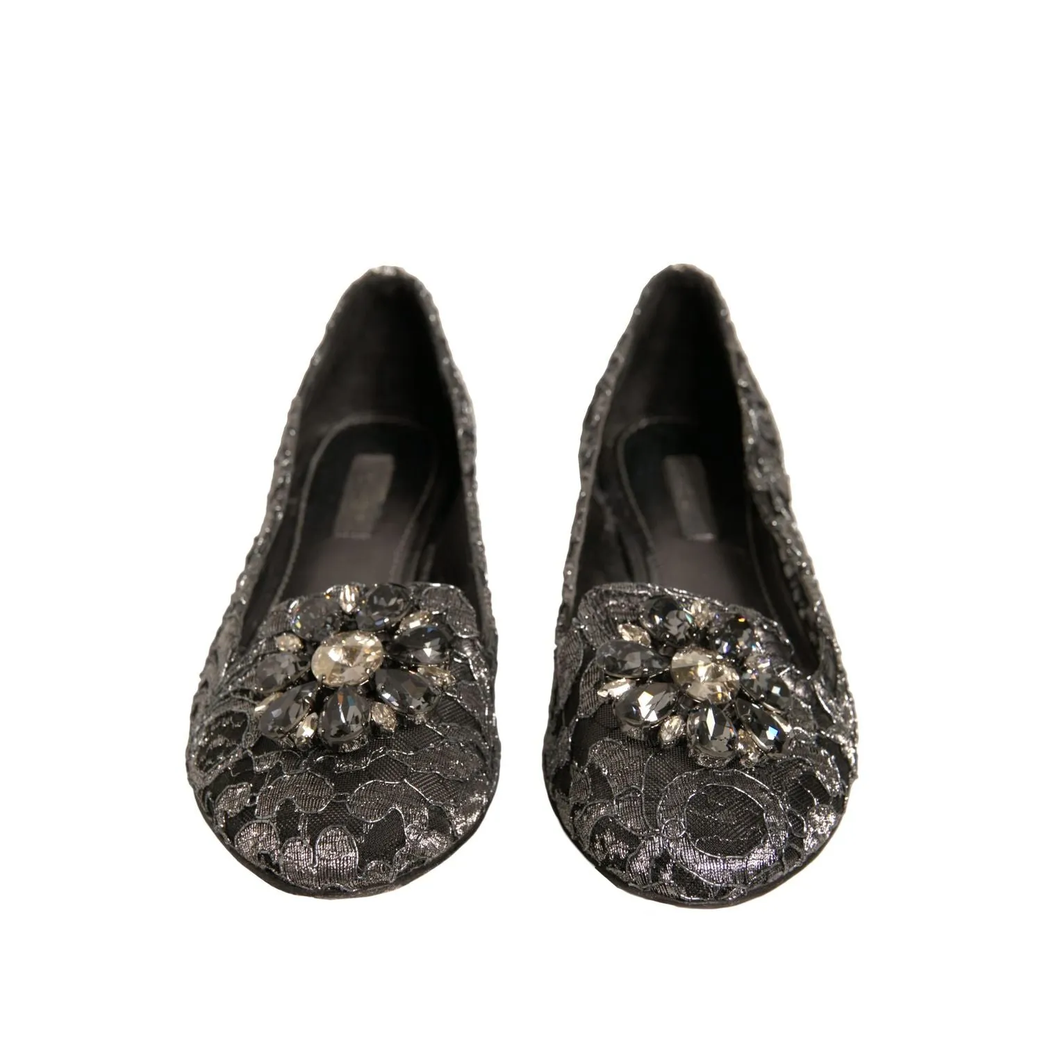 Dolce & Gabbana Silver Crystal Loafer Lace Ballet Flats Shoes Tabis Loafers