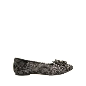 Loafers And Dresses Dolce & Gabbana Silver Crystal Loafer Lace Ballet Flats Shoes
