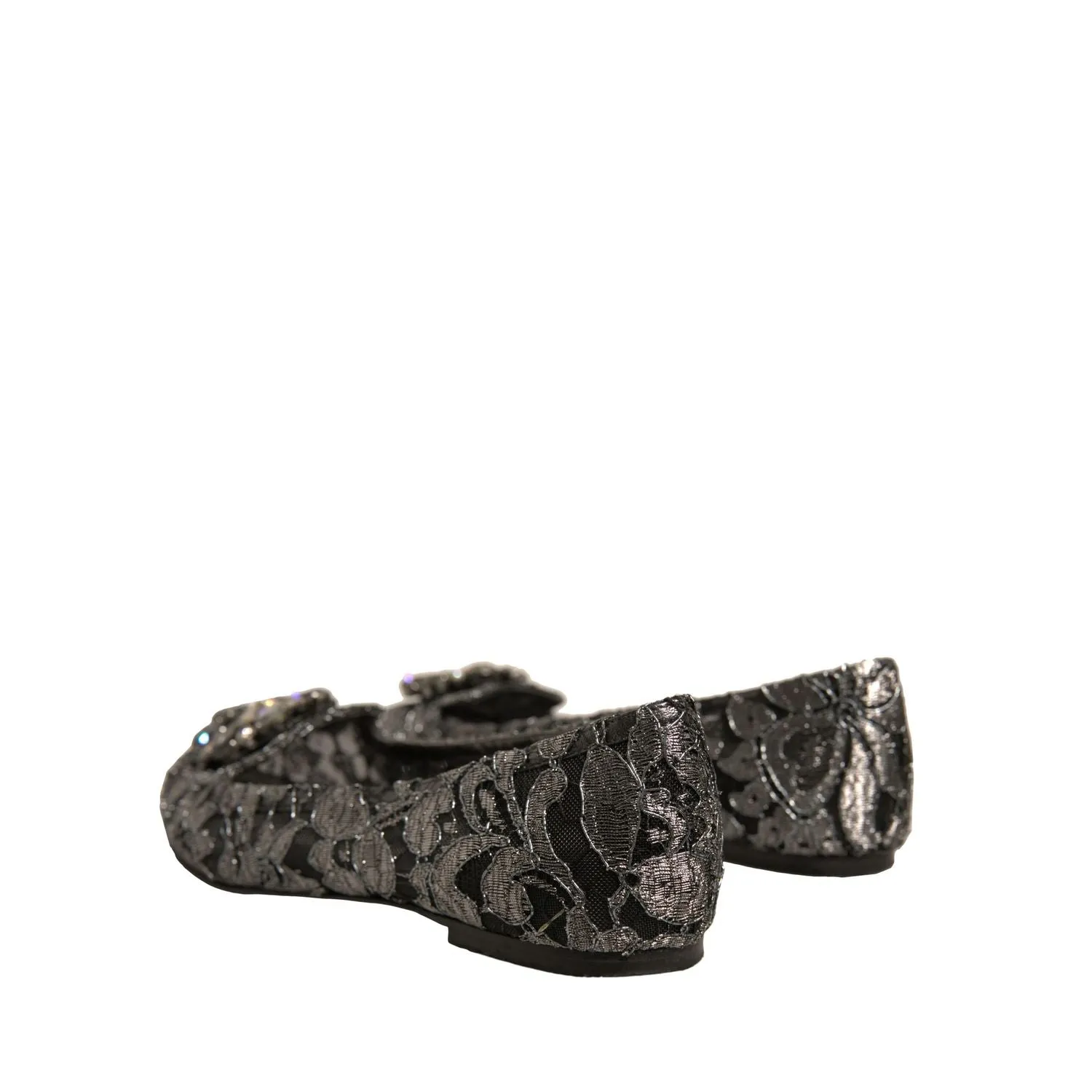 Gravati Loafers Dolce & Gabbana Silver Crystal Loafer Lace Ballet Flats Shoes