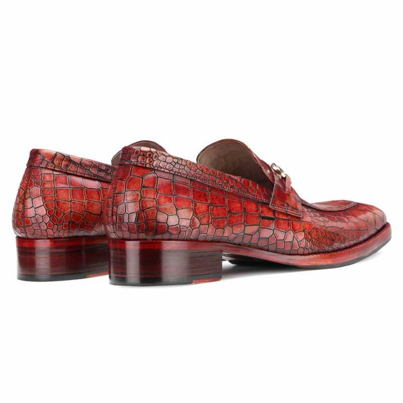 Brig Textured Horse-bit Loafers in Brick Red
