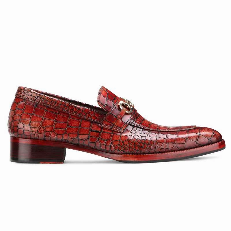 Brig Textured Horse-bit Loafers in Brick Red