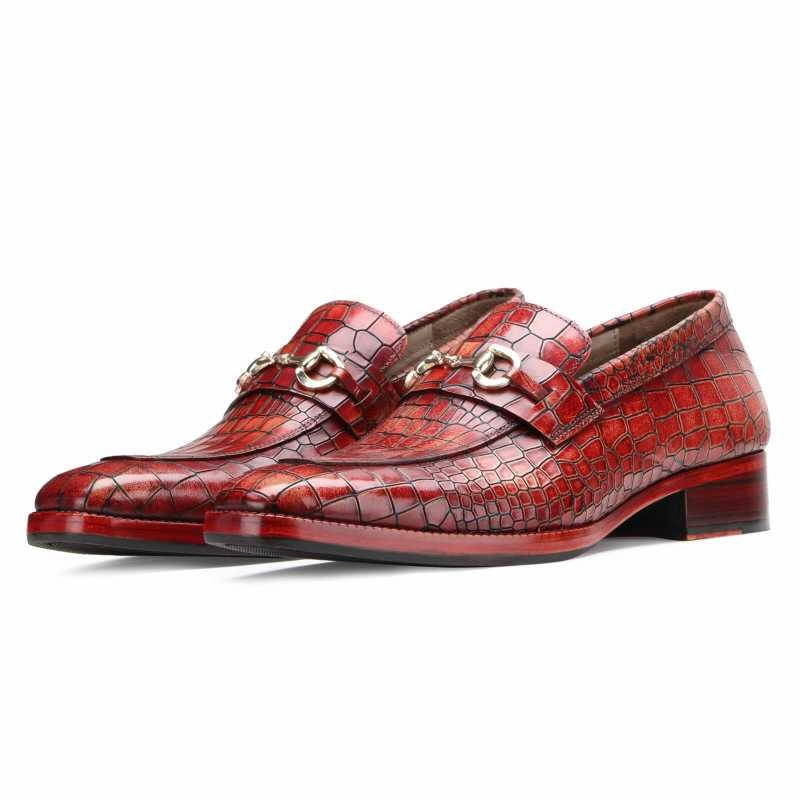 Brig Textured Horse-bit Loafers in Brick Red