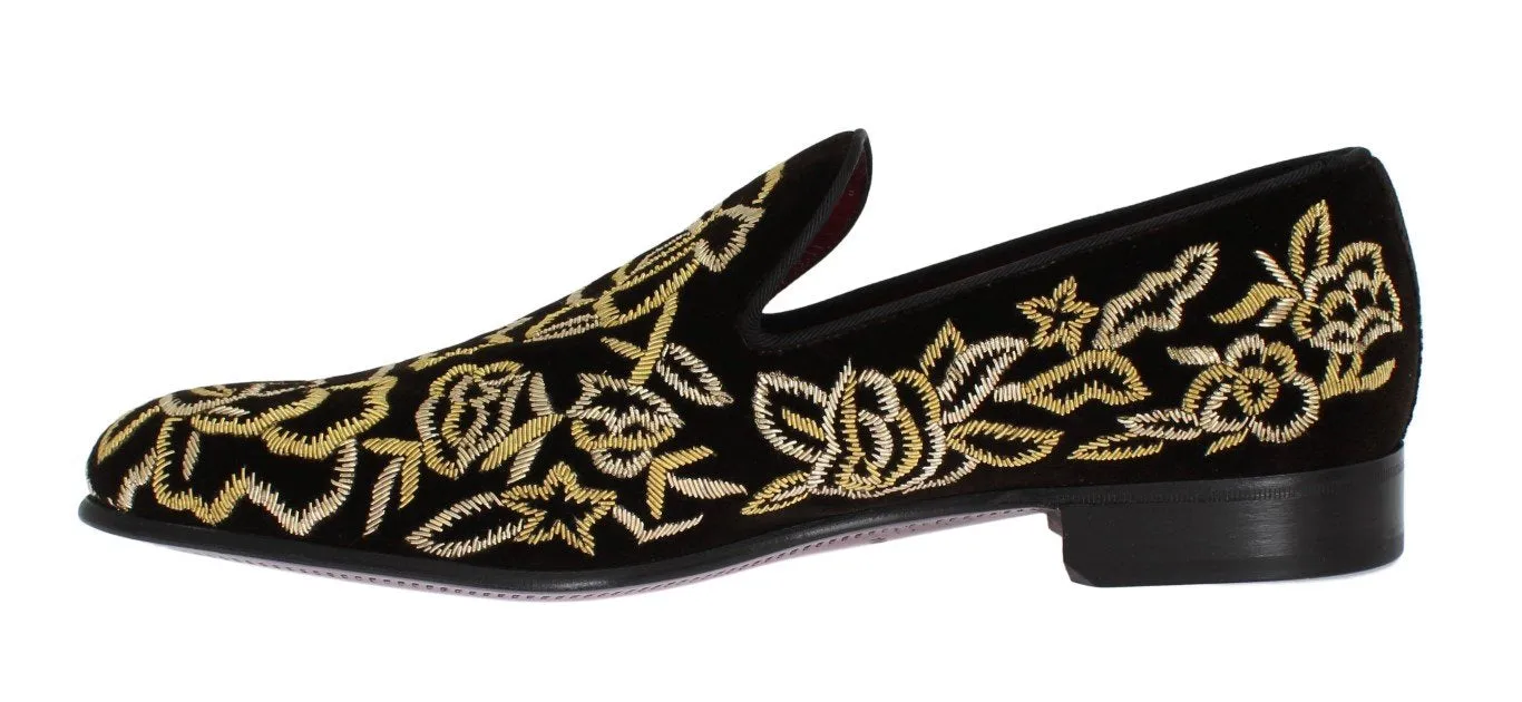 Brown Velvet Gold Embroidery Loafers Easy Spirit Devitt Loafers