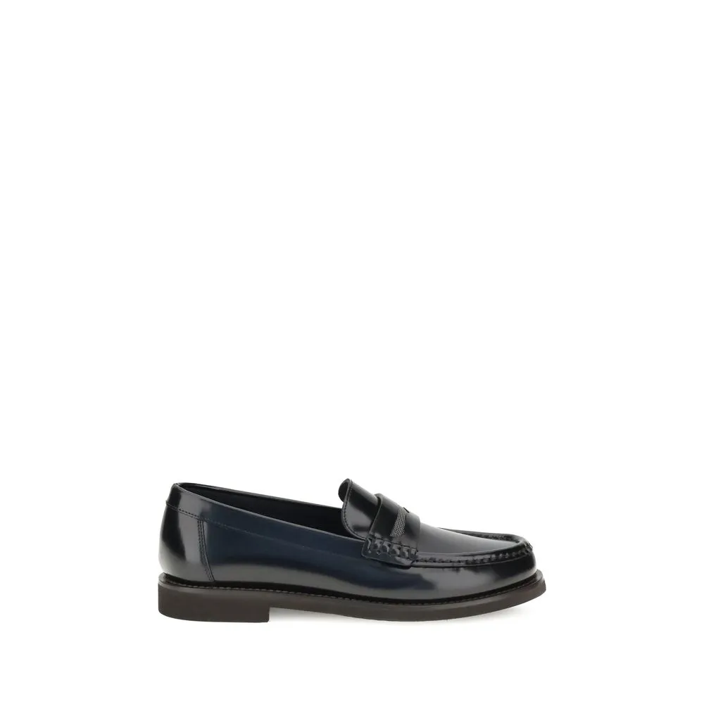 Penny Loafers Narrow Width Brunello Cucinelli Black Calf Leather Bos Taurus Slip-On Loafers