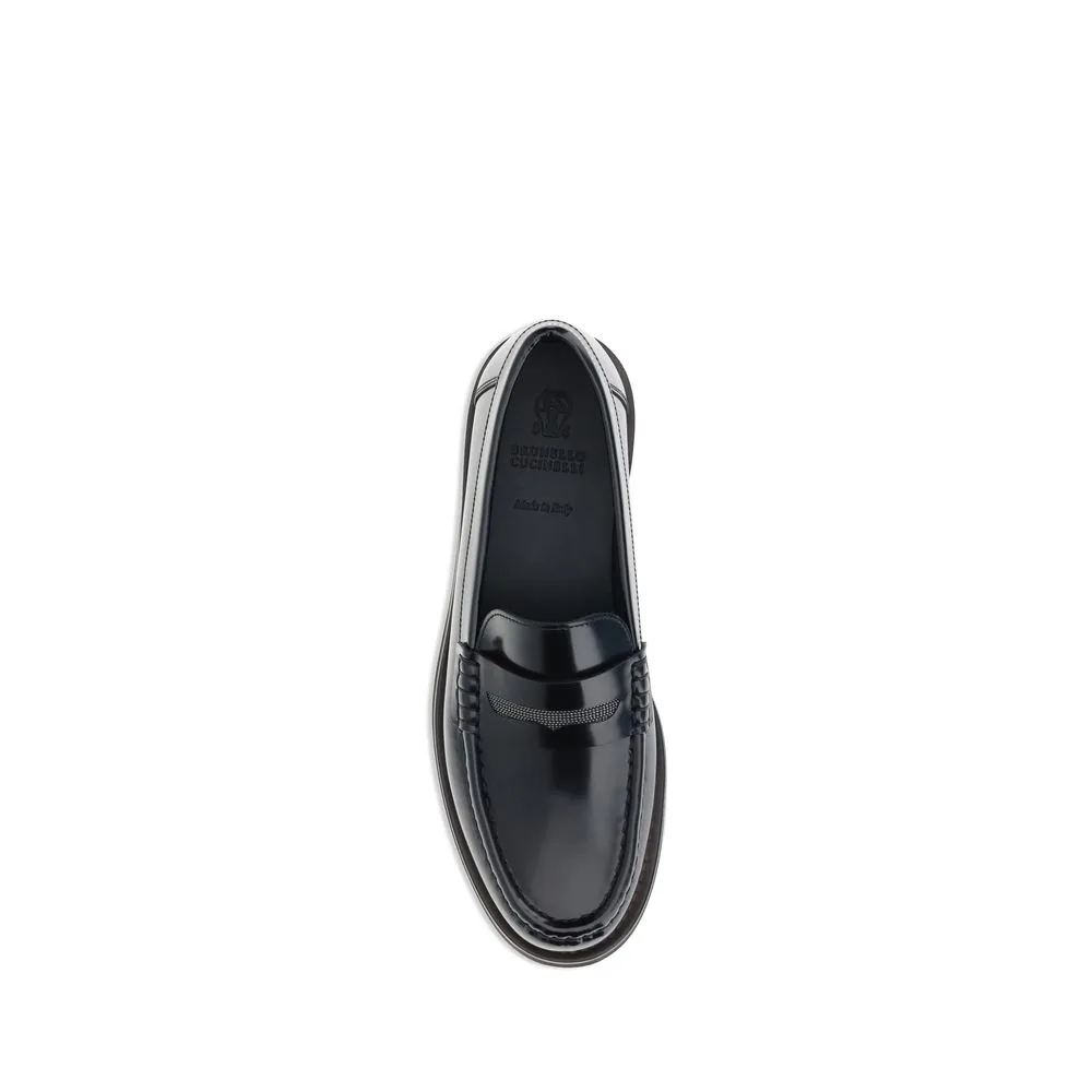 Classic Dan Loafers Brunello Cucinelli Black Calf Leather Bos Taurus Slip-On Loafers