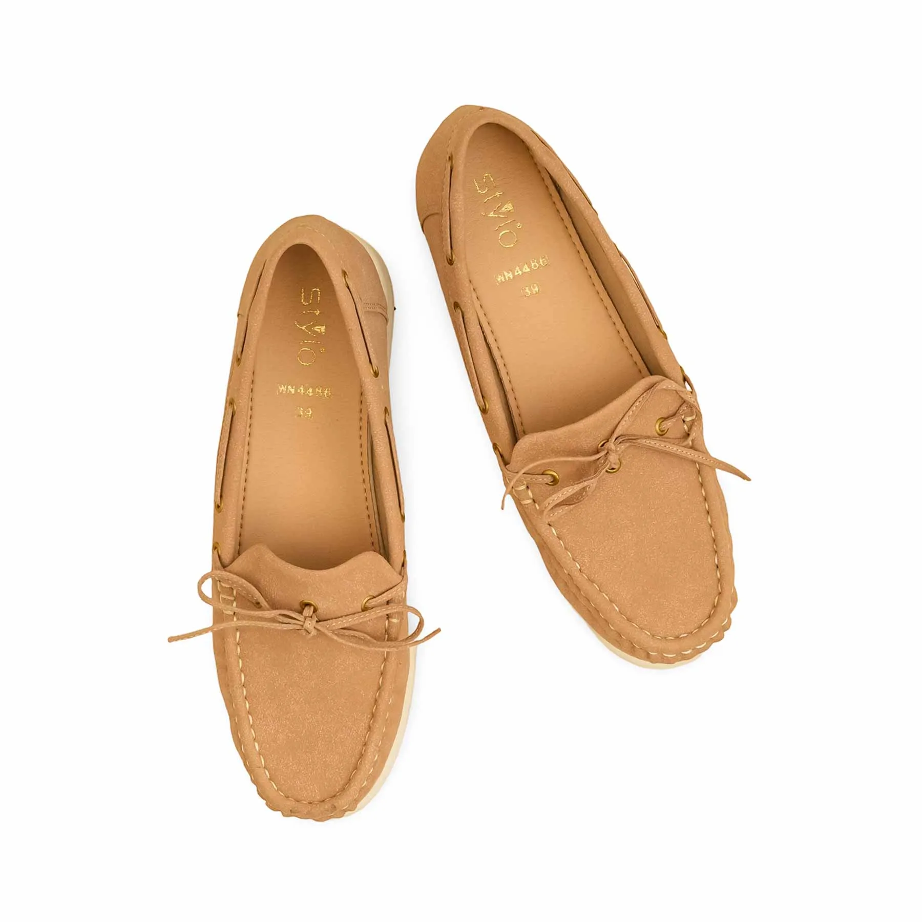 Loafers Casual Shoes Beige Women Moccasin WN4486