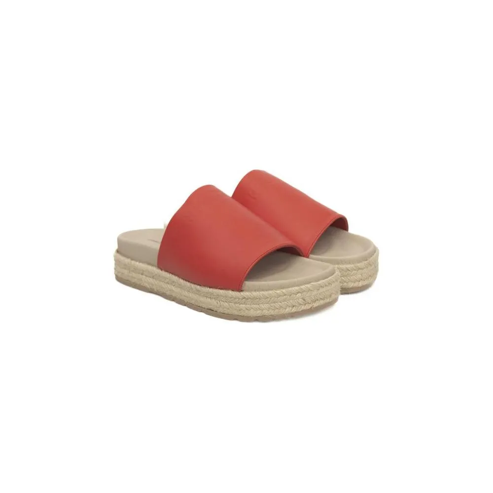 Slide Sandals Leather Cerruti 1881 Red Calfskin Women Sandal