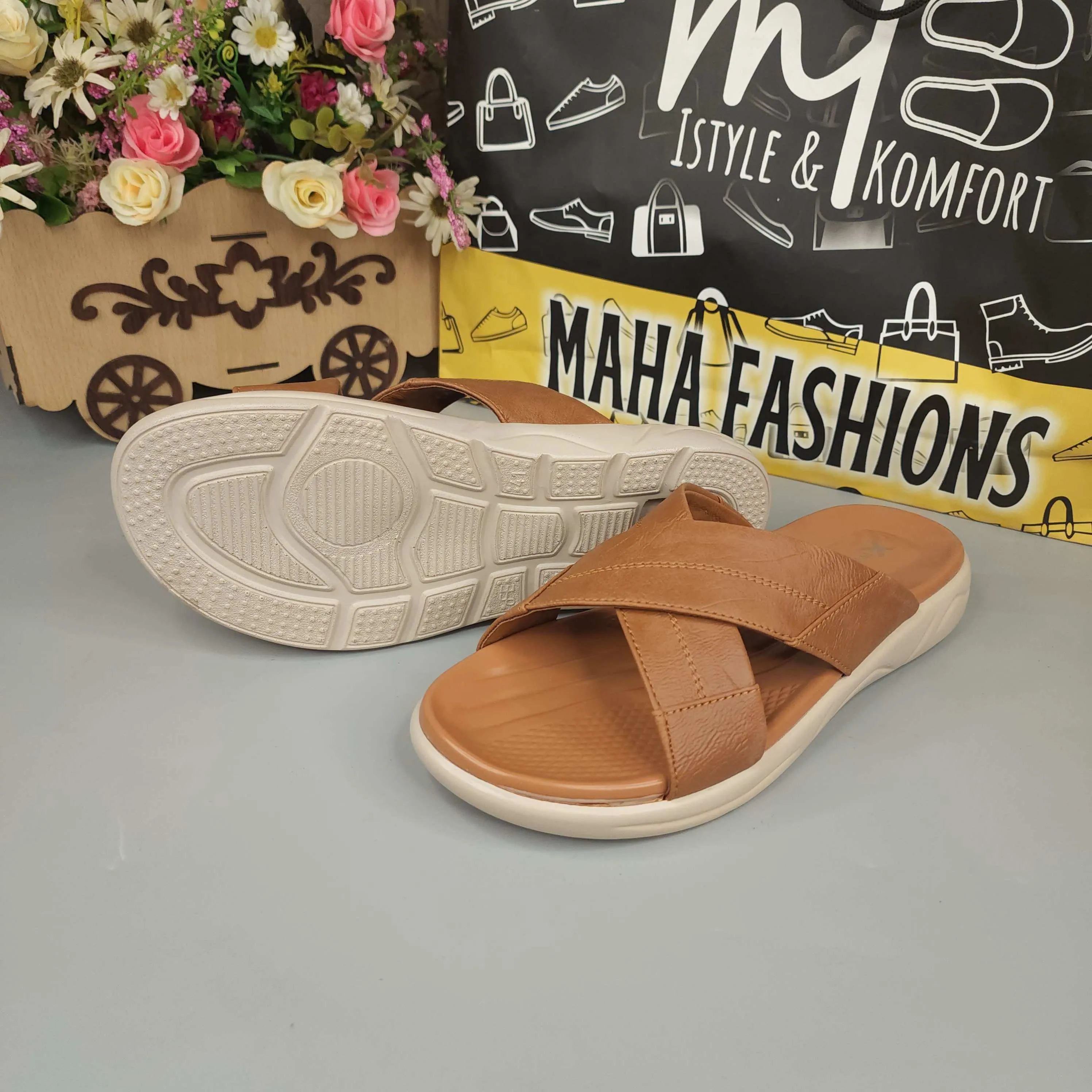 Camel Men Strappy Slides Metatarsal Slippers