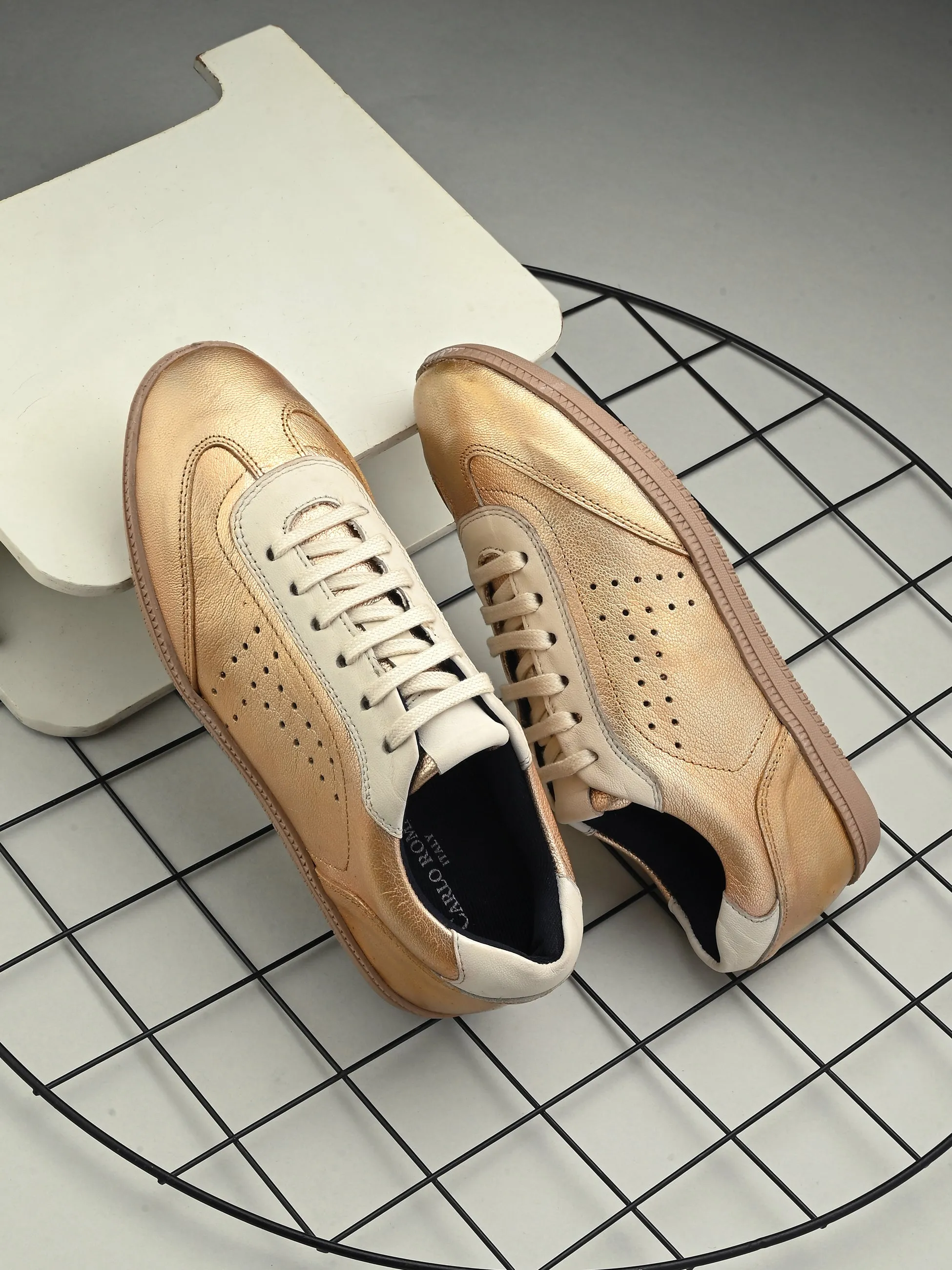 Casual Shoes Lace Styles CARLO ROMANO GOLD WHITE COLOR CASAUL SNEAKERS SHOES FOR WOMEN