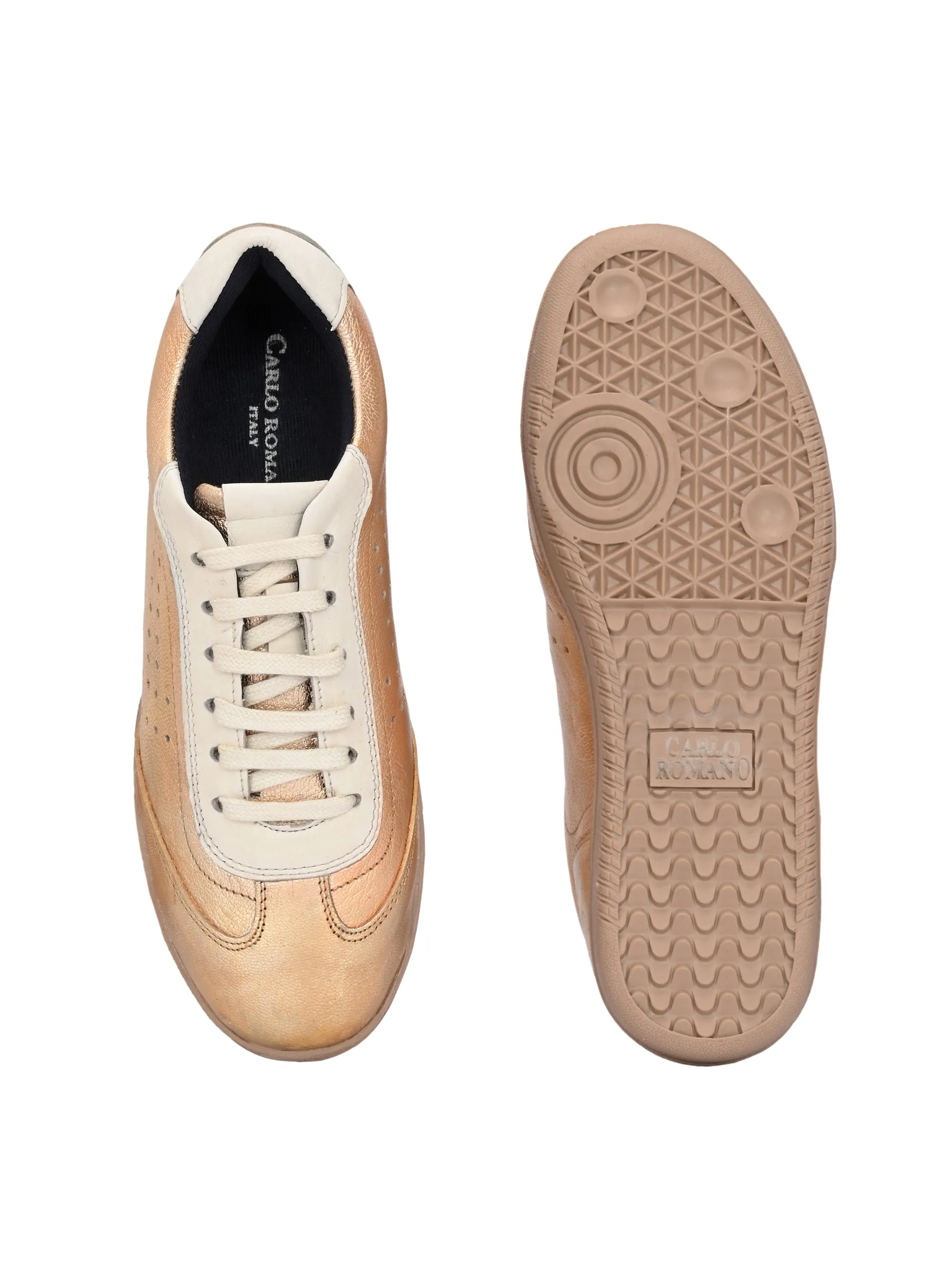 Leather Casual Shoes Uk CARLO ROMANO GOLD WHITE COLOR CASAUL SNEAKERS SHOES FOR WOMEN