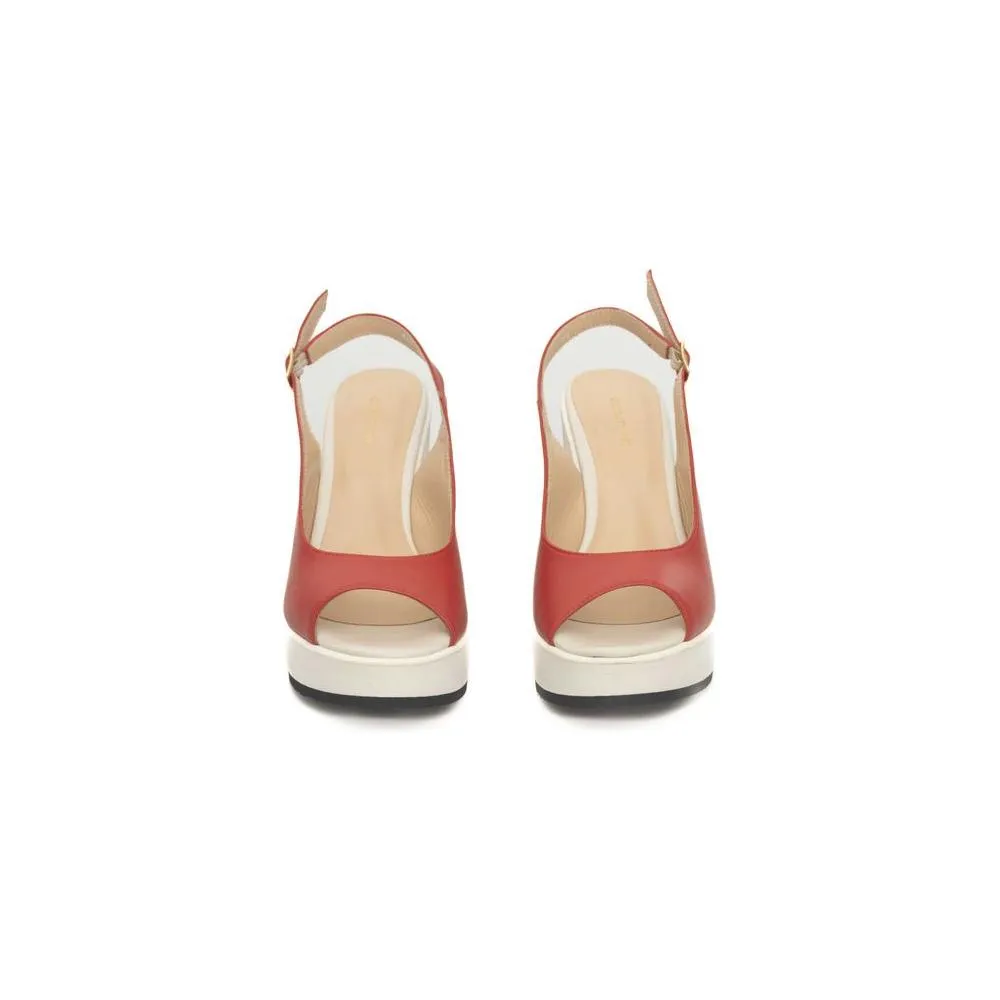 Cerruti 1881 Red Calfskin Women Sandal Peep Toe Wedge Heel Sandals