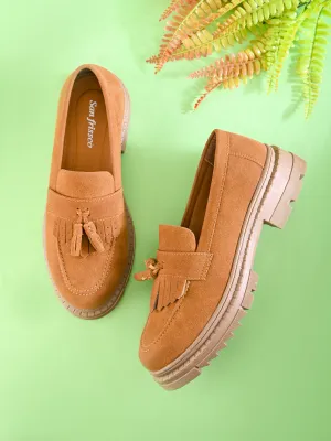 Chloe Women Tan Chunky Loafers Drivers And Loafers