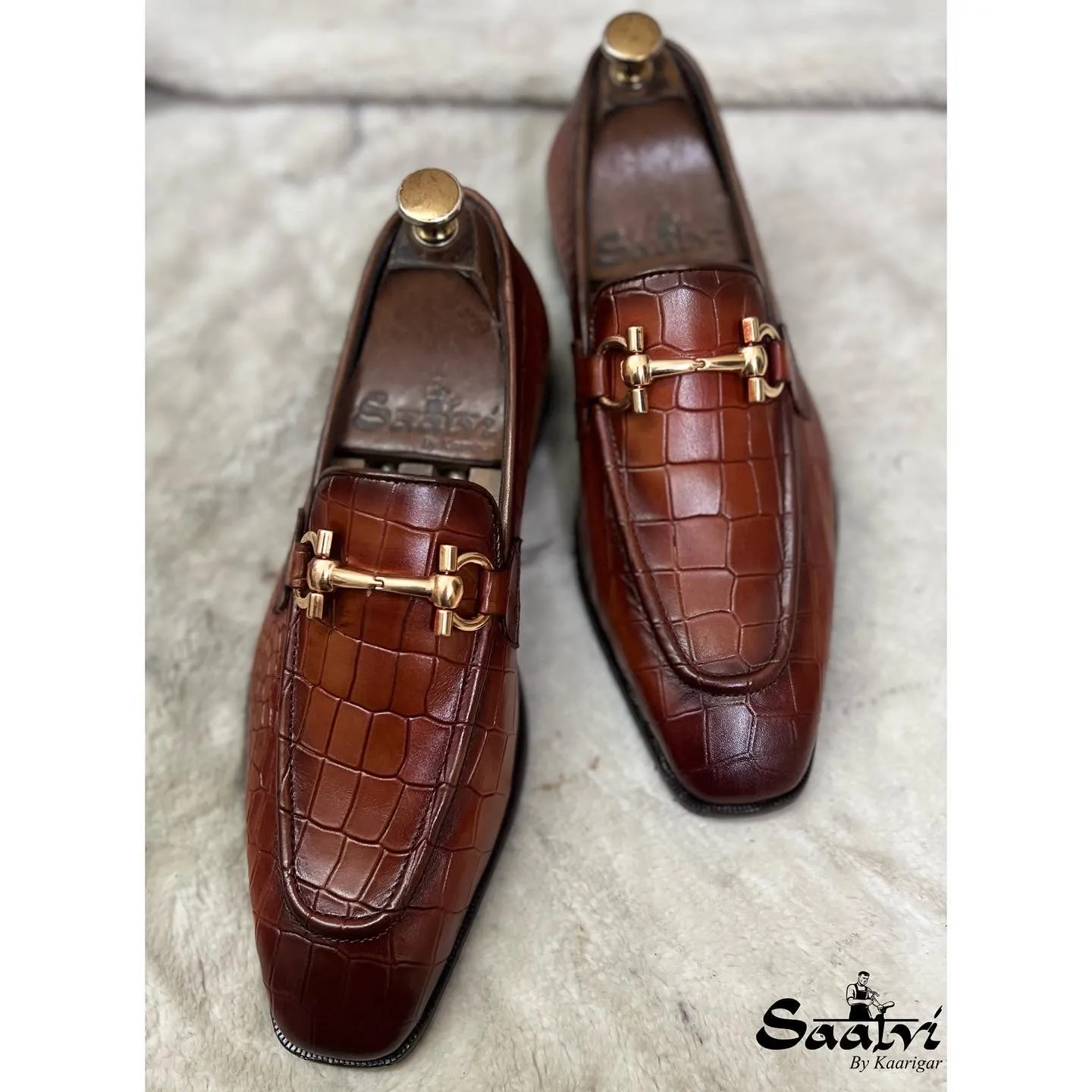 Heart Loafers Tan Croco Loafers With Buckle