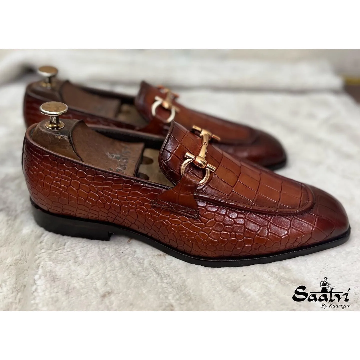 Channel Loafers Tan Croco Loafers With Buckle