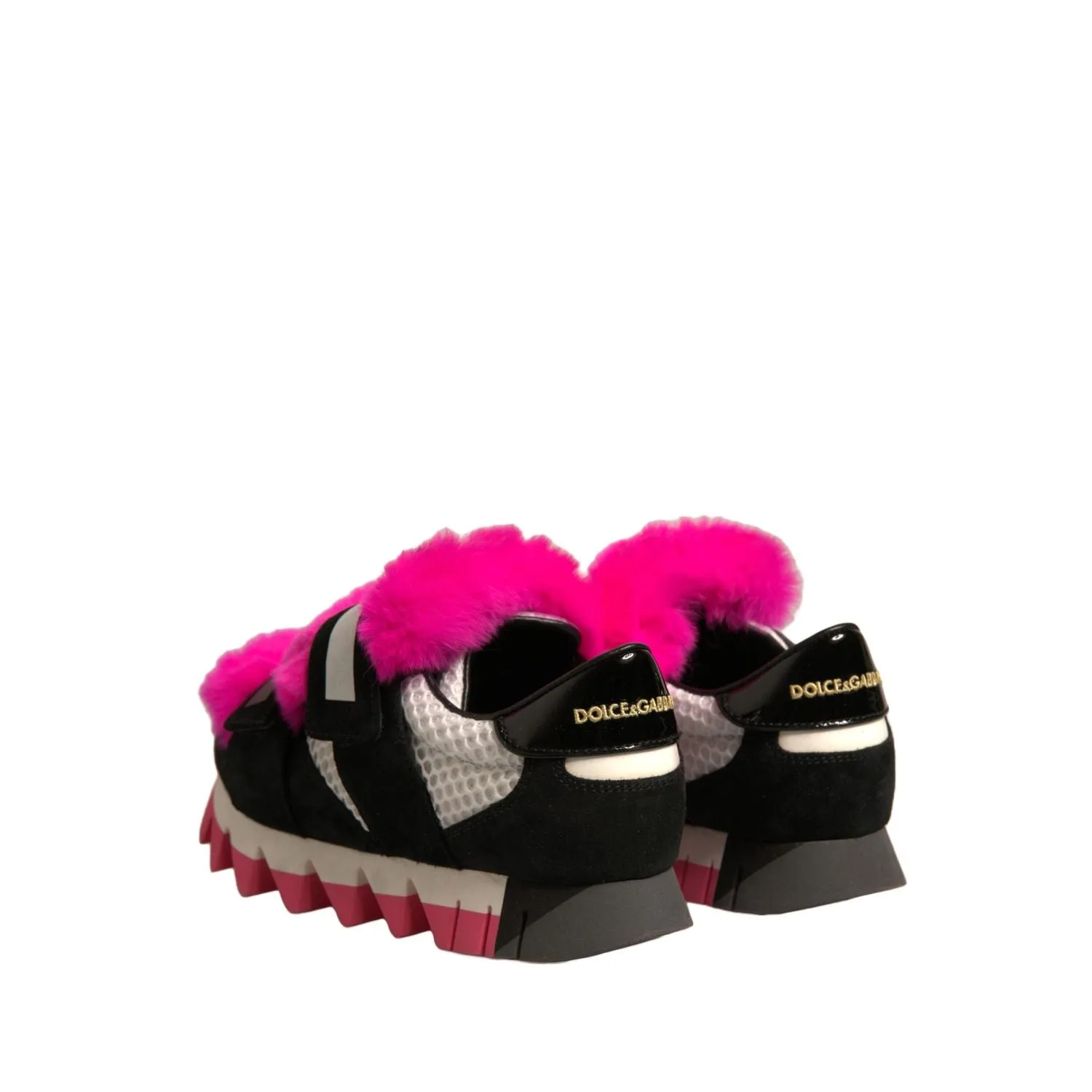 Retail Sneakers Dolce & Gabbana Black Pink Fur Embellished Sneakers Shoes