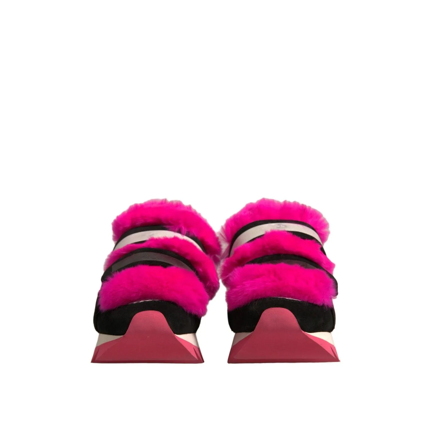 Dolce & Gabbana Black Pink Fur Embellished Sneakers Shoes Elastic Shoelaces For Sneakers