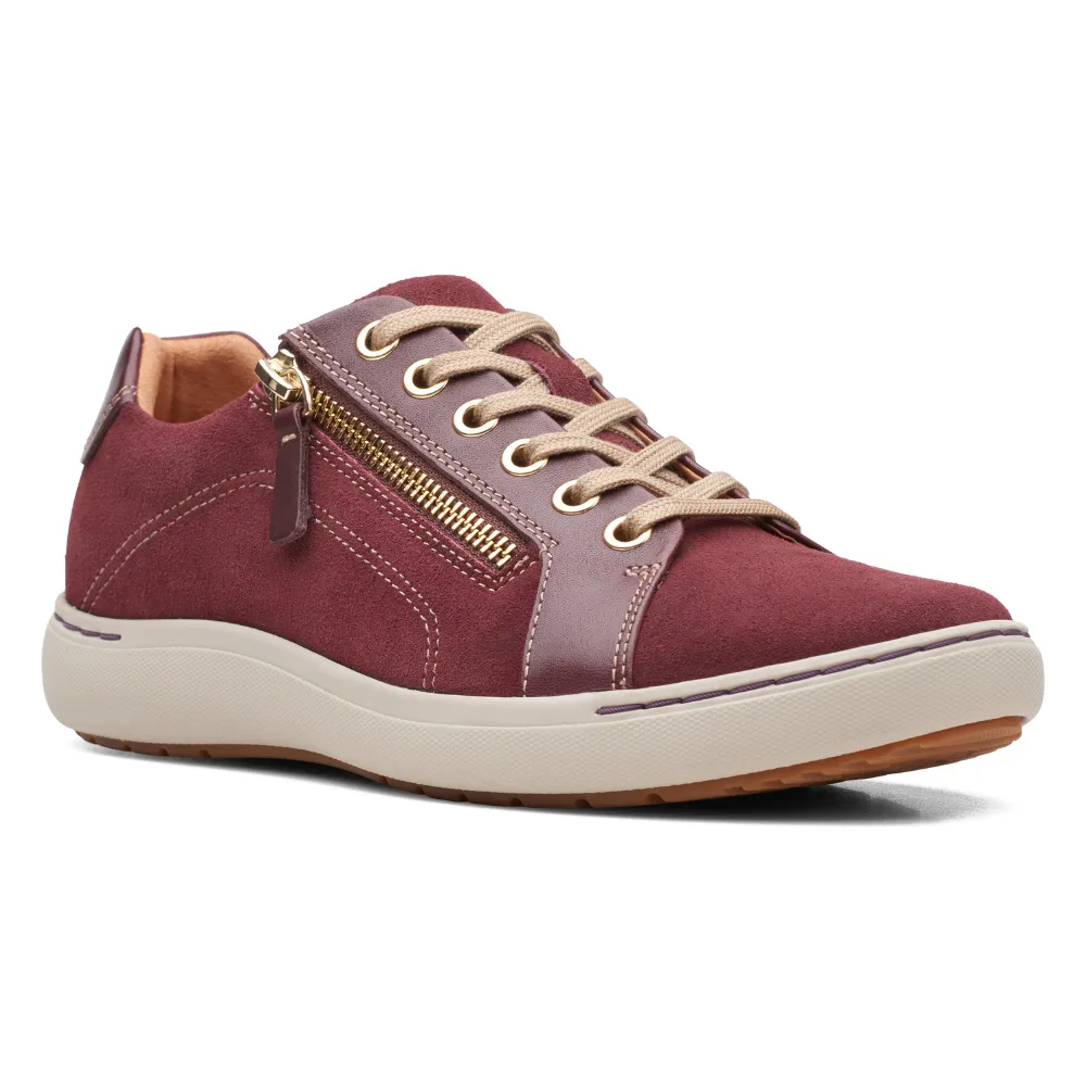 Clarks Nalle Lace Burgundy Suede Sneaker (Women's) Running Shoe Store Atlanta Ga