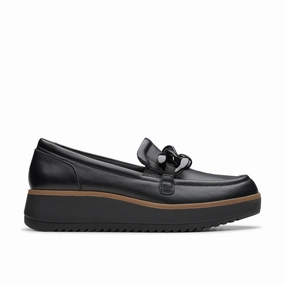 CLARKS | CASUAL SHOES | WOMEN | ZYLAH MAY BLACK LEATHER | BLACK Heeled Leather Loafers