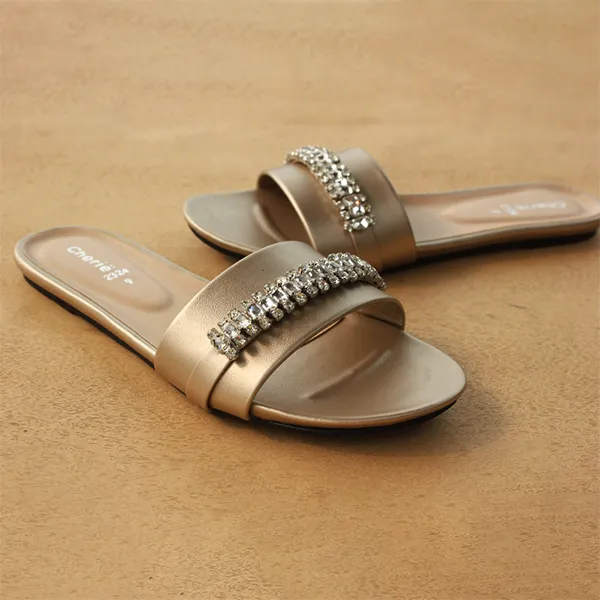 Golden Fancy Slippers for women Trendy Slide Sandals