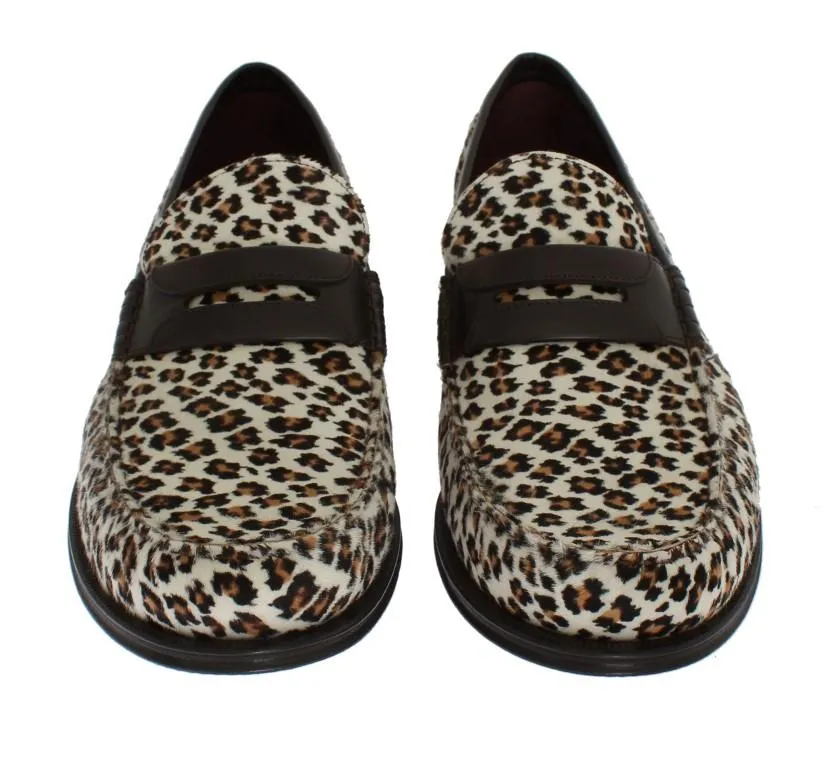 Brown Leather Pony Loafers Shoes Tie Loafers